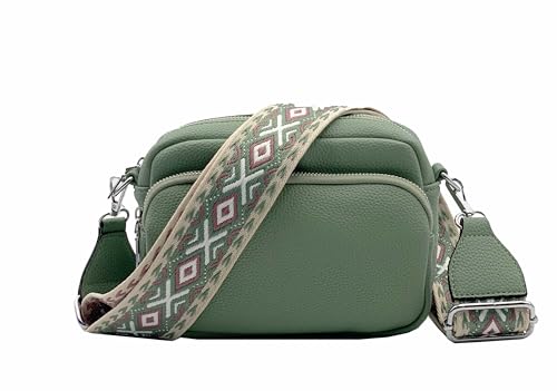 stylx Crossbody Bag Damen Leder Breiter Gurt Handtasche Umhängetasche Moderne Taschen mit breitem Schultergurt,Abnehmbarer Schultergurt,Schwarz. (mint)