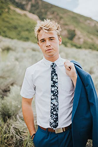 Image of DAZI Men's Skinny Tie Floral Print Cotton Necktie, Great for Weddings, Groom, Groomsmen, Missions, Dances, Gifts.
