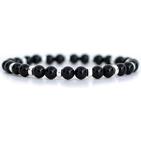 Black Onyx Sterling Silver Bracelet Grade-A Semi-Precious Gemstone Beads (20 cm) Cover