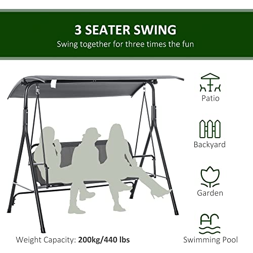 Outsunny Outdoor Patio Swing Chair, Seats 3 Adults, Includes Stand, Adjustable Sun Shade Canopy, Steel Frame, Shaded Bench, Gray #TOP6