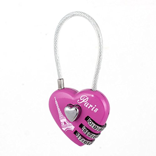 Image of Aexit Home Furniture Padlocks & Hasps Drawer Box Fuchsia Metal Heart Shape 3 Digits Combination Security Lock Combination Padlocks Password Padlock