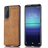 【Viesa】背面カード 手帳型ケース Xperia 5 II マーク2 5G /SO-52A/SOG02 対応 SONY スマホ バックカバー ケース 手帳型 (ブラウン) 財布型 背面カバー きスタンド機能 背面型ケース 適用 ソニーs052a エクスペリア5二つ KHAKI