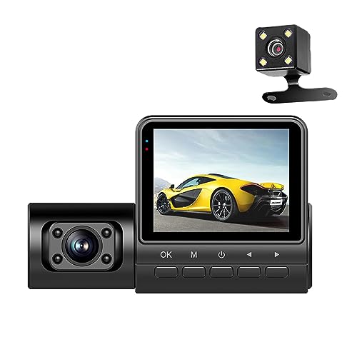 Mulcort 1080P DVR Dash, fotocamera a 3 lenti anteriori, interno e posteriore, registratore di guida, schermo da 2 pollici, dashcam, supporta visione notturna/rilevamento del movimento/registrazione Mulcort 1080P DVR Dash, fotocamera a 3 lenti anteriori, interno e posteriore, registratore di guida, schermo da 2 pollici, dashcam, supporta visione notturna/rilevamento del movimento/registrazione