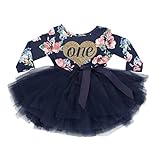 Grace & Lucille Navy Floral Long Sleeve Baby Birthday Dress (Flat Heart Gold, 12-24 Months)