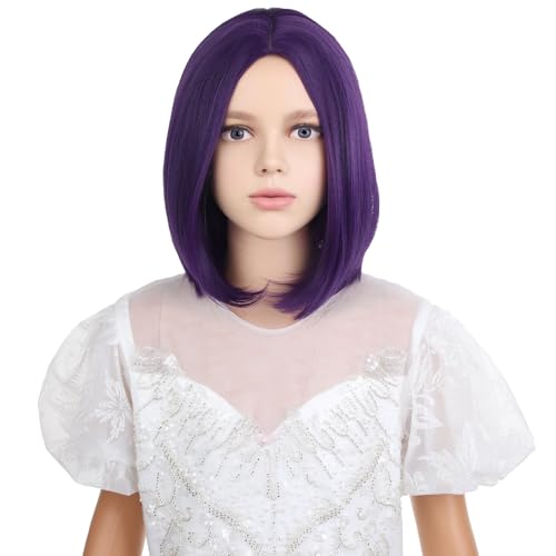 Image of Dark Purple Wig for Kids Girls Purple Bob Wig Child Short Middle Part Bob Wigs Synthetic Wigs