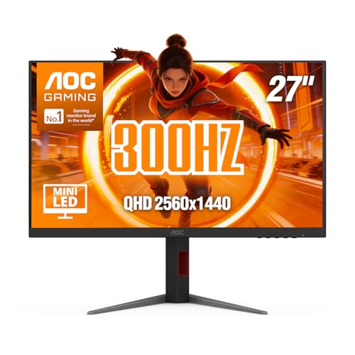 Image of AOC 27 Inch Gaming Monitor QHD 300Hz Mini-LED HDR1000, Q27G4SMN | 2560x1440 Computer Monitor, 1ms GtG, Adaptive Sync, HDMI 2.1, DP 1.4, Height Adjustable Stand, Earphone Out, VESA Mount