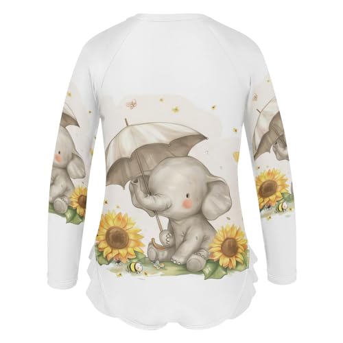 Kawaii Elephant Sunflower Umbrella Girls Long Sleeve Swimsuit Rashguard Swimwear One Piece Bathing Suit 212202233
