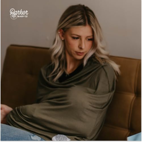 Image of Parker Baby 4 in 1 Car Seat Cover for Girls and Boys - Stretchy Carseat Canopy, Nursing Cover, Grocery Cart Cover, High Chair Cover - inchPine inch