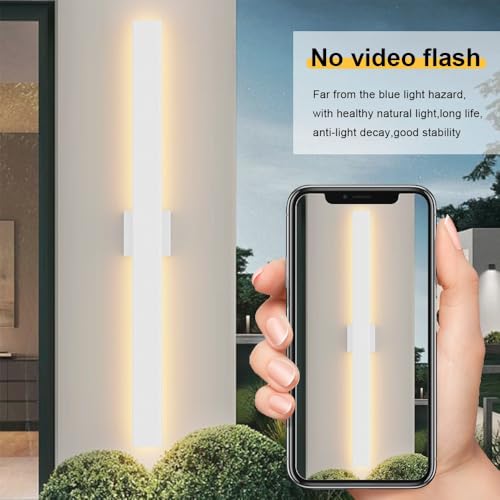 Image of Aipsun 39.4 inch LED Outdoor White Wall Light, Linear Exterior Lighting Fixture | 2 Pack, 3CCT(3000K-4000K-6000K), IP65 Waterproof, Memory Function, Long Exterior Wall Sconce for Front Door, Garage, Porch