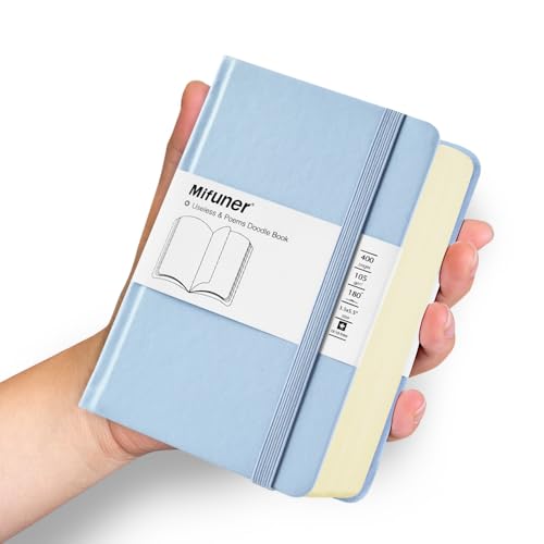 Carnet de croquis vierge Mifuner bleu 8,9x14,9 cm avec couverture cuir PU