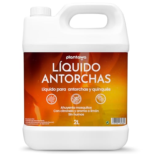 PLANTAWA Liquido para Antorchas y Quinqués Citronela 2 Litros | Aceite de Citronela eficaz contra Mosquitos, Combustible Acalórico de Parafina, Jardín y pared, Óptima Experiencia Luminosa.