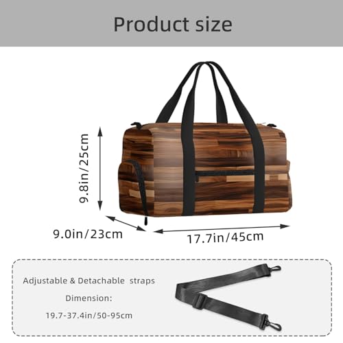 Bolsa de equipaje deportiva con estampado de grano de madera y bandolera cruzada ajustable 3