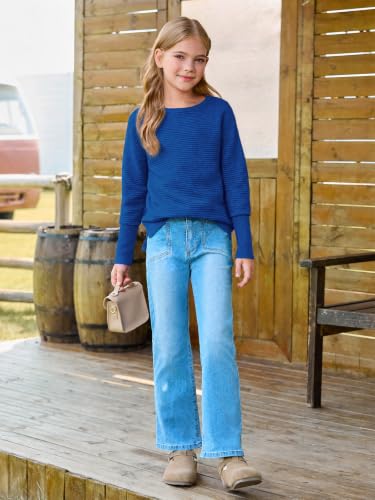 Image of Haloumoning Girls Fall Sweater Kids Ribbed Knit Split Pullover Tops 5-14Y