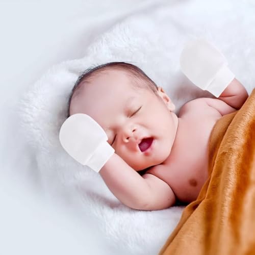SSHUIKKAI 3 Paar Fäustlinge Baby, Baby Handschuhe Neugeborene, Baby Fäustlinge, Kratzfäustlinge Baby, für 0-6 Monate Baby Jungen Und Mädchen(Weiß)