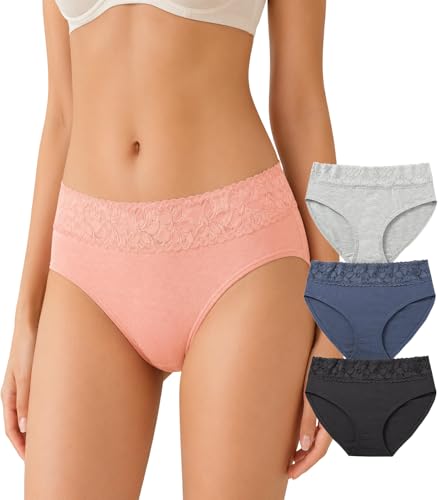 Image of NICSY Womens Underwear Cotton Bikini Panties Lace Soft Hipster Panty Ladies Stretch Full Girls Briefs (Multicolor)
