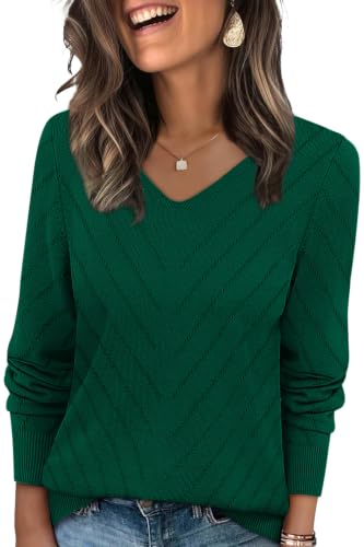 Image of WIHOLL Sweaters for Women V Neck Casual Knit Long Sleeve Tops Lightweight Pullover Clothes Fall Fashion Outfits 2026
