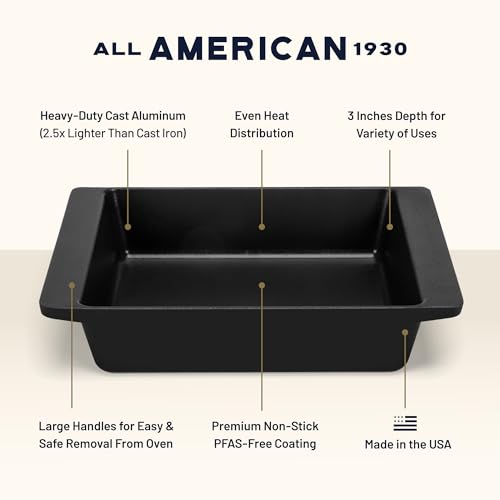 Image of All American 1930 - XL Bake Pan with Ceramic Non-Stick Coating - Black Onyx - Durable & PFAS Free - Designed to transition from Stovetop to Oven - Made in the USA