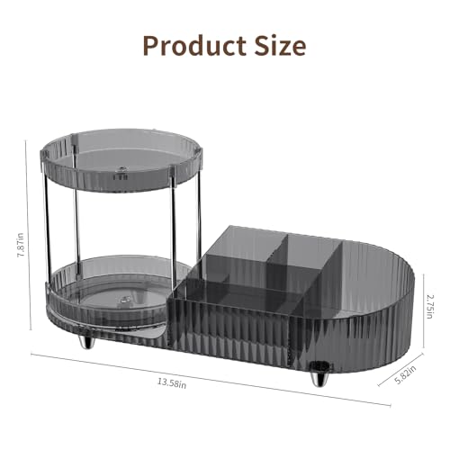 Image of Makeup Organizer Countertop for Vanity, 360 Rotating Perfume Tray with 5-compartment Cosmetic and Skincare Organizers, Multi-Purpose Desk Storage Makeup Brush Holder for Bathroom Bedroom Counter