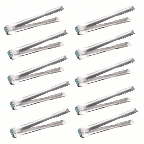 YIAGUN Stainless Steel Ice Sugar Tongs Mini Serving Tongs Small Tongs for Food Sweets Bread Cake Kitchen Wedding Party Bar Bucket(10 Pcs)