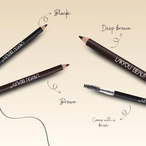 Image of Lakyou Beauty Eyebrow Pencil With Brush | Black 1.5g | Dual-Ended Brow Definer Pencil With Matte Finish | Precision Tip For Natural, Defined & Long-Lasting Brows