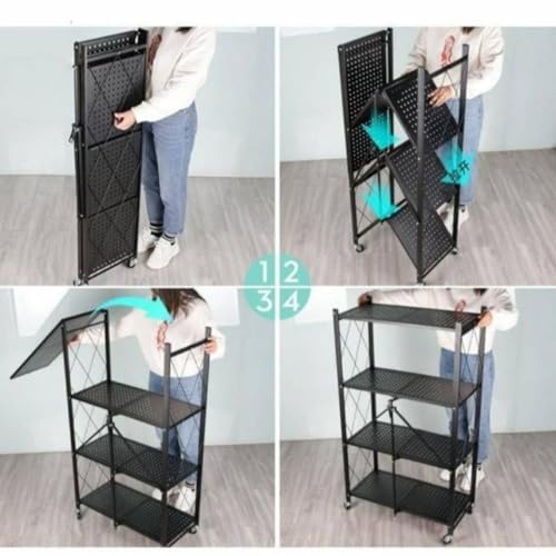 Estante Estilo Industrial Livreiro Com Rodinhas 4 Andares Prateleiras Preto Multiuso 126x38x28 Decor