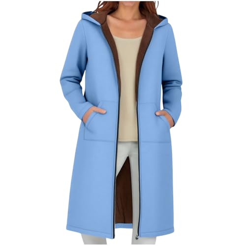 Sherpa Long Hoodies For Women Zip Up Fleece Lined Winter Coats 2025 Warm Jackets Sky Blue Long Zip Up Hoodie Women M