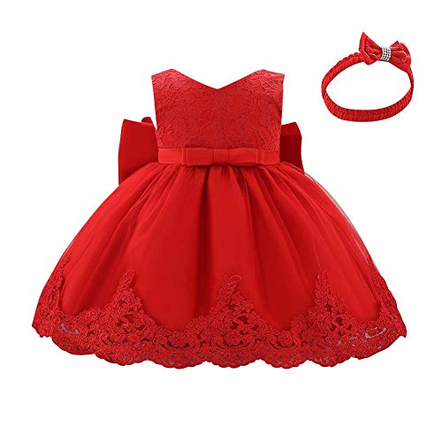 FYMNSI Baby Meisje doopjurk Strik Kant Bloemen Borduurwerk Formele Feest Verjaardag Pageant Bruiloft Bruidsmeisje Tutu Prinses Kerst Avondjurk met hoofdband Outfit voor 6-24 maanden - Afbeelding 3