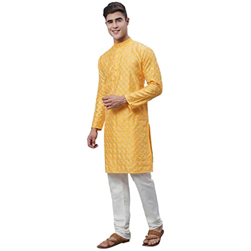 Image of SOJANYA (Since 1958 Men's Silk Blend Kurta Pyjama Set | Multi Embroidered Traditional Ethnic Wear for Navratri, Garba, Puja & Wedding