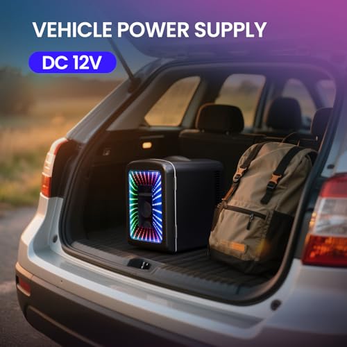 Image of Electactic 4L Mini Fridge for Bedroom with LED Gaming Light, 110V AC /12V DC Mini Refrigerator for Home and Car, 6-Can Portable Fridge for Car,Gaming Room,Dorm,Food,Drinks,Cosmetics and Skincare,Black