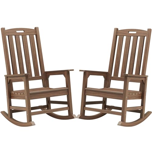 Image of Psilvam Outdoor Rocking Chair Set of 2, Oversized Porch Rocker (Dark Brown)