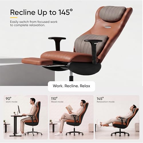 Image of Frido ErgoLuxe Executive Chair | Premium Ergonomic Office Chair with Integrated Lumbar Support | 3D Adjustable Armrests, Retractable Footrest & 145 Reclining | High Back Computer Chair | Tan