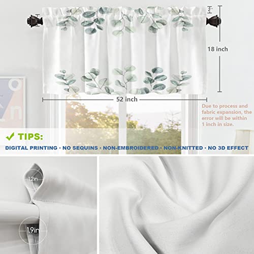 Shrahala Watercolor Botanical Kitchen Valances, Eucalyptus Leaves Floral Tropical Bamboo Half Window Curtain Window Treatment Multilayer Polyester Blackout For Living Room Bathroom 52 X 18 In #TOP4