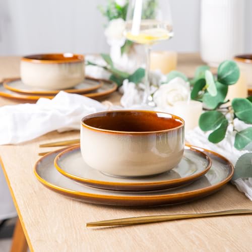 Image of LERATIO Ceramic Dinnerware Sets for 8,Plates and Bowls Sets,Reactive Glaze Dishes Set,Highly Chip and Crack Resistant | Dishwasher & Microwave & Oven Safe Dishes set,Service for 8-Kahki (24pc)