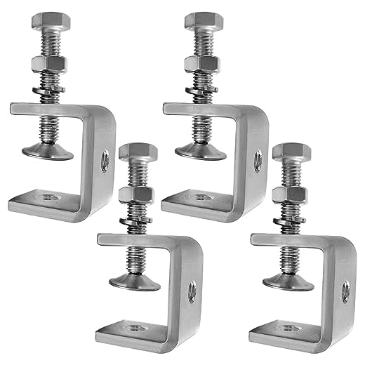 JoyTube 4pcs Heavy Duty Stainless Steel C-Clamp, 30MM Wide Jaw Openings, 0-25MM Clamping Range, M8 Threaded Hole, Silver