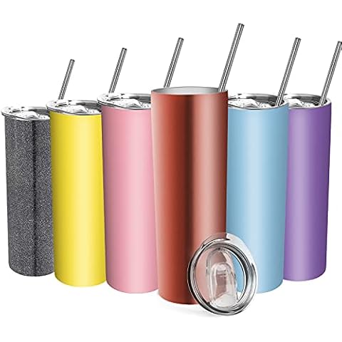 Aoocan Skinny Travel Tumbler, 20 oz Bulk Stainless Steel Tumbler, Vacuum Double Wall Insulated Tumbler Cups, 20 oz Tumbler with Lids and Straws, Gift for Coffee Water Hot Cold Drinks, Rose Gold 1 Pack Cover