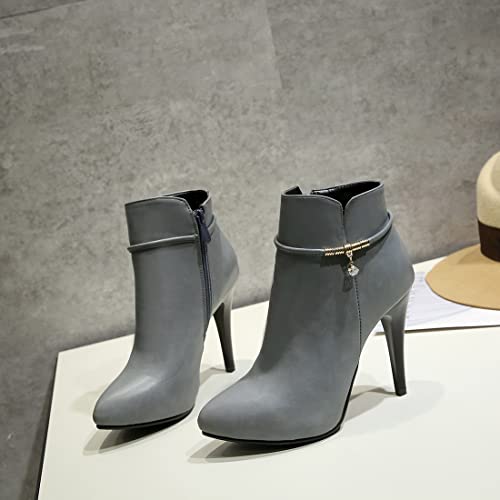 VOKLIN Women's Fashion Pointed Toe Stilettos High Heel Dressy Ankle Boots Side Zipper Elegant Short Booties3