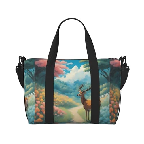 Cartoon Deer Large Capacity Waterproof Handheld Crossbody Bag 16.1x5.9x11.4in For Outdoor Activities Traveling Fishing Hunting