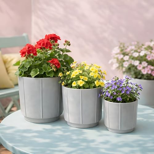 Image of Xtore Urban Ceramic Planter Set | Clean Minimal Plant Pots for Home, Office & Living Room Decor - (Set of 3, Grey, Planter ONLY)