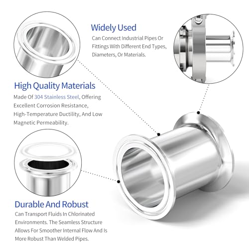 ERGAOBOY 1 Stück 1,5 Tri Clamp 50,5MM OD Ferrule Flansch Sanitär Spool Tube 304 Edelstahl Nahtlose Rundrohre mit Unterlegscheiben (Rohrlänge: 2/51MM)