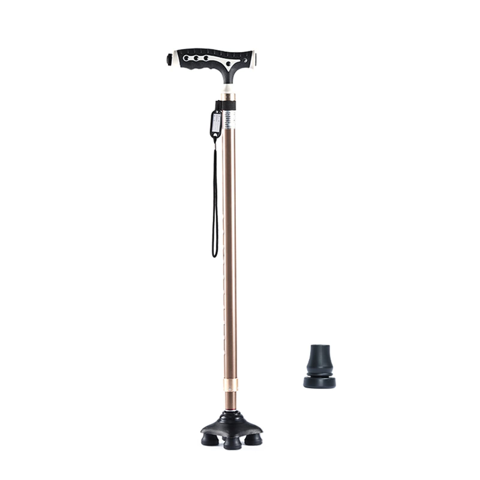 Bastón Cuadripode con Luz LED, Bastón De Aluminio para Ancianos, Mango Ergonómico, con Correa para La Muñeca, Bastón para Caminar con 4 Patas (Color : Brown)