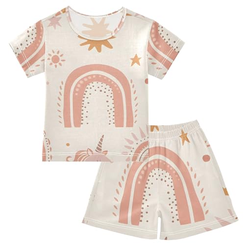 Summer Pajama Set Unicorn Rainbow Stars, Short Sleeve Sleepwear Nightwear