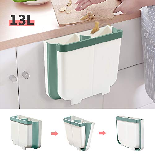 Aoweika 13L Cubos de Basura Colgando para Cocina, Cubos de Basura Plegables con Divisores Extraíbles para Cocina, Coche, Oficina y Dormitorio (Facilita la clasificación de residuos en la Cocina)