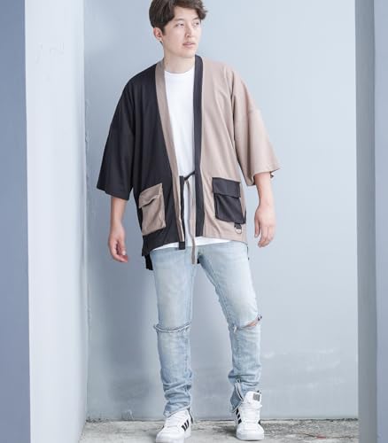 Image of Men's Long Oversized Kimono Cardigan Noragi Cargo Jacket Haori Man Yukata Coat