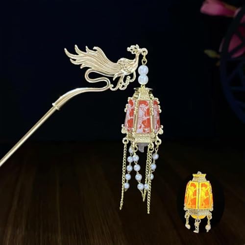 Image of 1pcs of Chinese Hair Sticks for Buns, Pearl Flower Vintage Metal Hair Chopsticks for Women and Girls Dangle Tassel Pendant Hair Accessories Hanfu Handmade Decor Hairpin (Red Dragon and Phoenix)