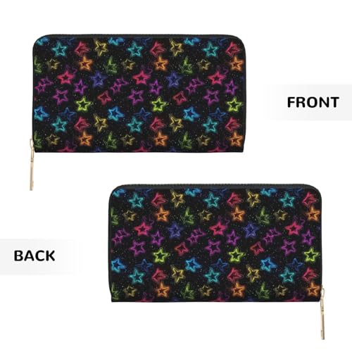 Colorful Stars Print Wallet Women Men, Long PU Leather Wallets for Women, Cute Womens Travel Wallet Purse Pouch with Zipper Pocket2