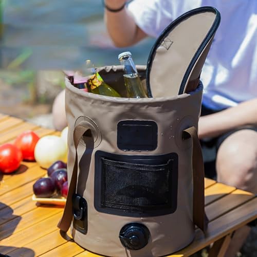 Balde de pesca dobrável com tampa, balde de pesca dobrável para acampamento,Balde de acampamento | B