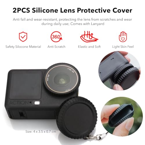 Image of squishy 6Pcs Action 6 Accessories Bundle, Action Camera Carrying Case with Backpack Clip Mount, Tempered Glass Screen Protector and Lens Caps, Travel Storage Bag Kit