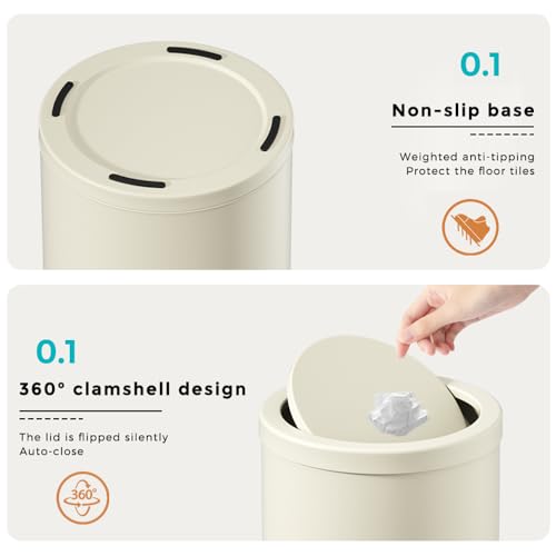 Bote de basura metálico redondo de 15L con tapa blanca miniatura 4