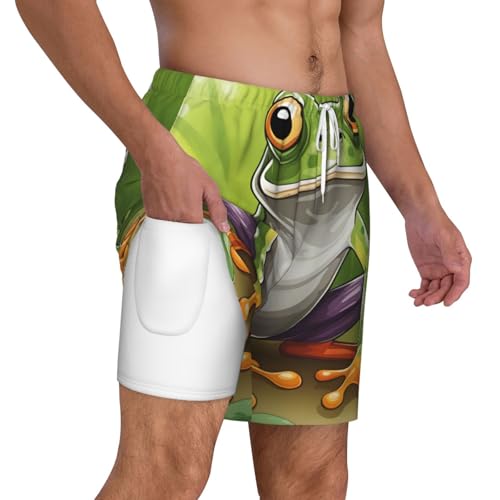 Cartoon Frog Men's Soft Double Swim Shorts, Lounge Swiming Shorts Pants Breathable Summer3