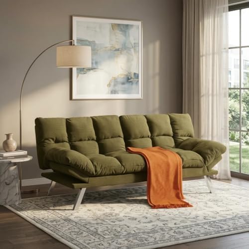 Convertible Futon Sofa Bed, Corduroy Small Futon Couch, Green